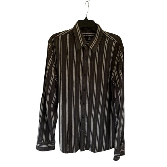 Club Monaco Button Down Shirt XL Striped Cotton Long Sleeve Black Gray  Casual - Picture 5 of 8